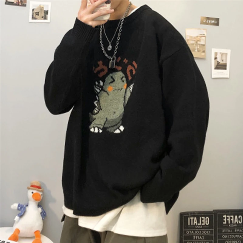 

Zongke Black Knitted Sweater Men Winter Mens Clothes Pullover Mens Sweaters Harajuku Sweater Little Monster Print 2020 M-3XL