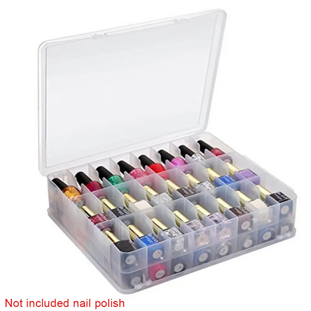 

Clear Double Side Storage Case Divider 48 Bottles Plastic Nail Polish Organizer Universal Adjustable Space Portable Transparent