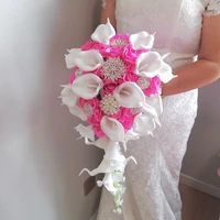 rhinestone magenta rose with white calla lily cascading bouquet real touch bridal bouquet with artificial flowers %d0%b1%d1%83%d0%ba%d0%b5%d1%82 %d0%bd%d0%b5%d0%b2%d0%b5%d1%81%d1%82%d1%8b