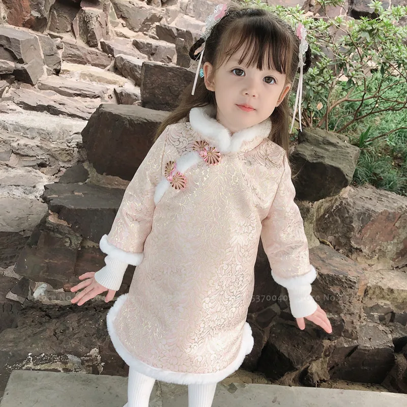 Girls Children Chinese Style Retro Qipao Dress New Year Outfits Baby Kid Hanfu Cheongsam Tang Suit Traditional Oriental Clothing |