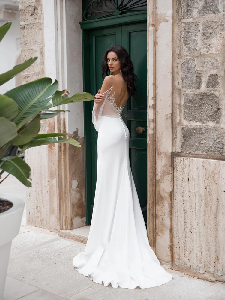 

Hi Shy Bride New simple wedding dress backless sleeveless design chiffon lace bride dresses princess dress plus size tailor-made
