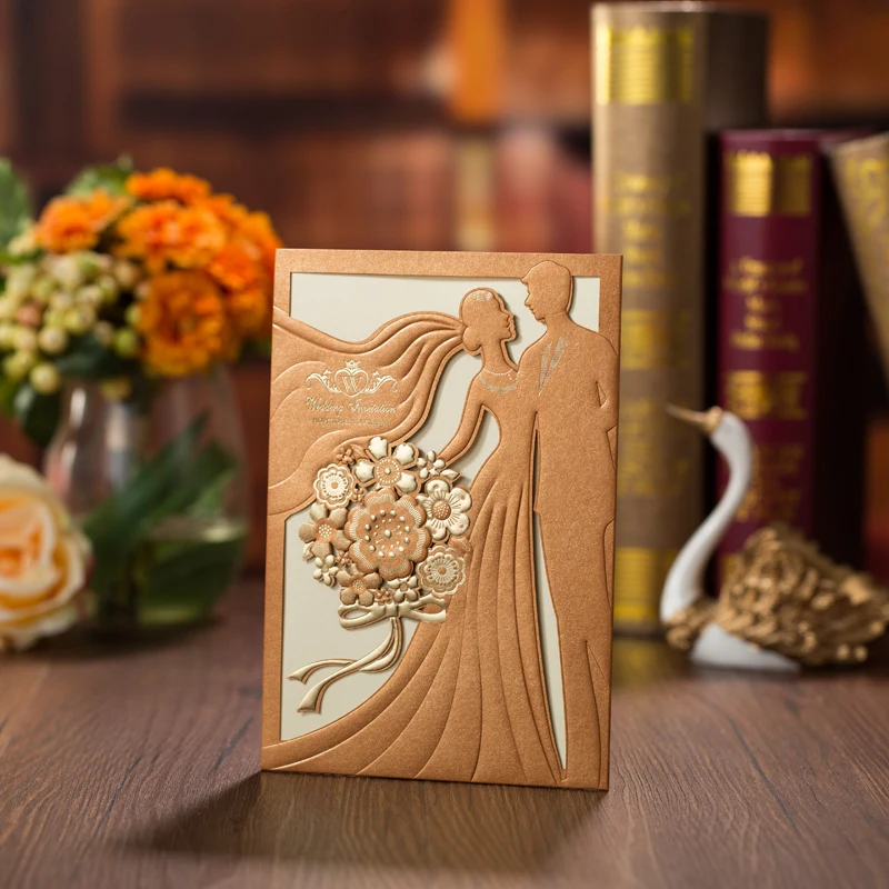 50 шт. цвета: золотистый Красный Лазерная резка свадебные приглашения карты Жених