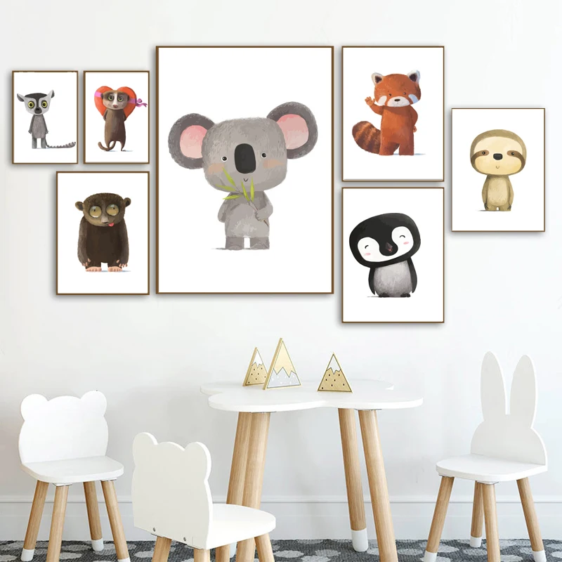 Скандинавский плакат лиса Пингвин коала Ленивец Лемур медведь и печать живопись
