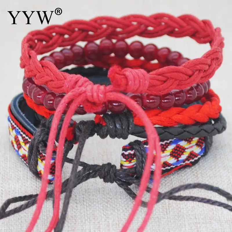 YYW богемный стиль унисекс браслеты красный хлопок 5 слоев нить вощеный шнур для