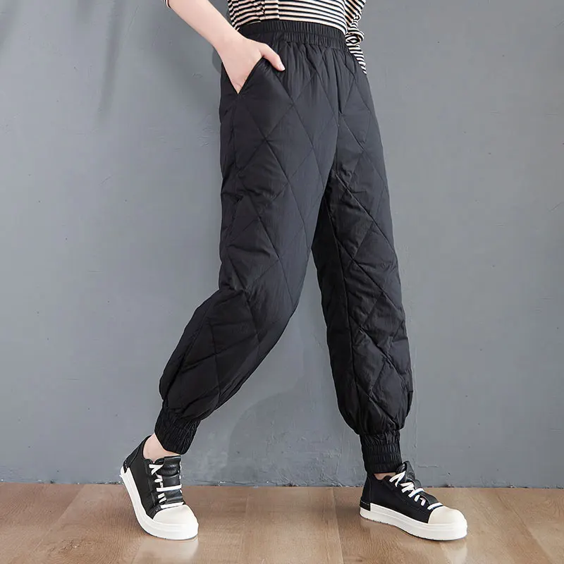 

Женские свободные брюки с эластичным поясом, повседневные утепленные хлопковые шаровары размера XXL, V631, Осень-зима 2021