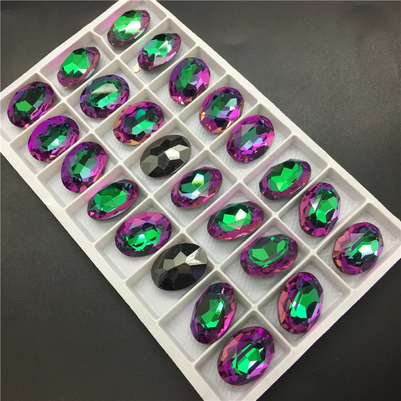 Высококачественный овальный фантазийный камень из цветного К9-кристалла 10x14 мм 13x18 мм 4127# с возвратной точкой для ювелирных изделий, можно смешивать.