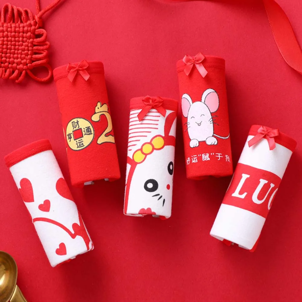 Новое Женское нижнее белье хлопковые трусики китайские красные трусы с принтом