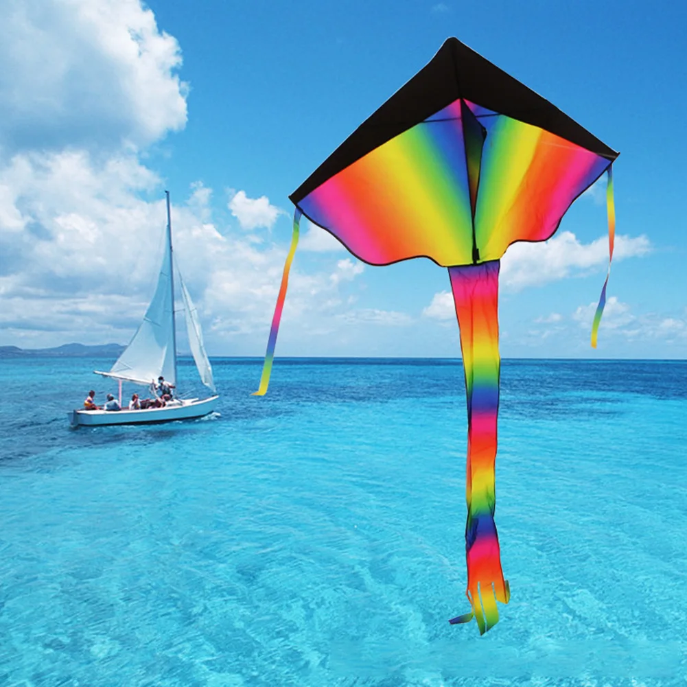 New Huge Rainbow Long Tail Triangle Kite Outdoor Black Single Line Novelty Kites Children Adults Toys Kids Gifts 1.1x2.1m |