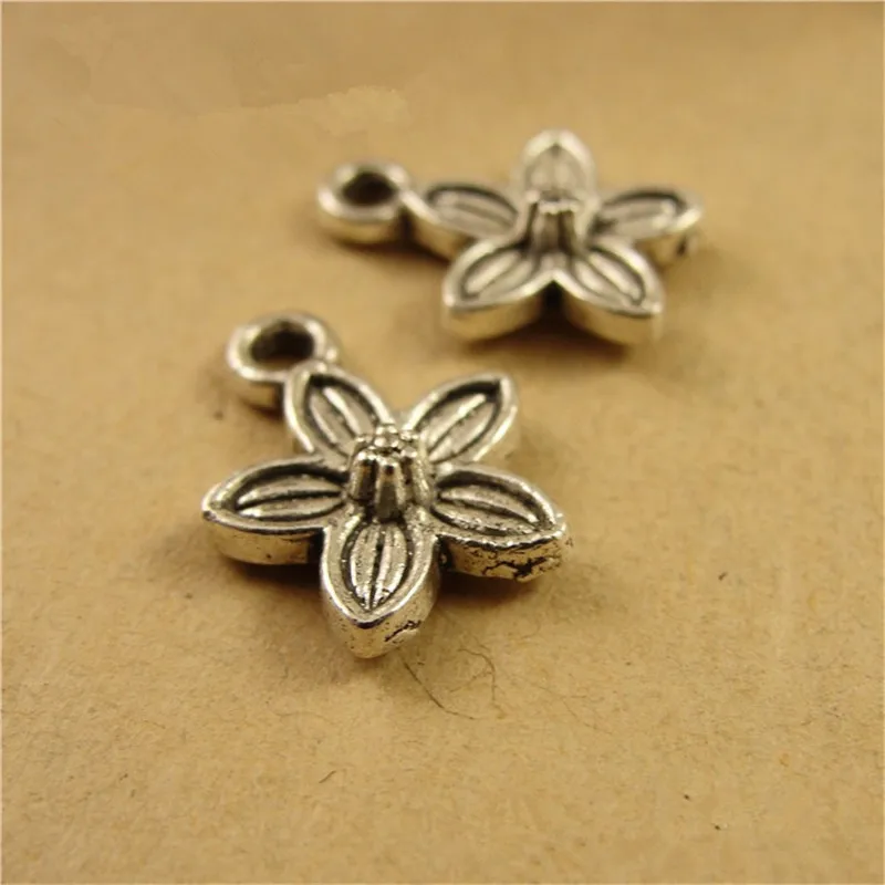 

100 шт./лот подвески в виде цветка с пятью лепестками, металлические подвески в виде растений для изготовления браслетов и сережек