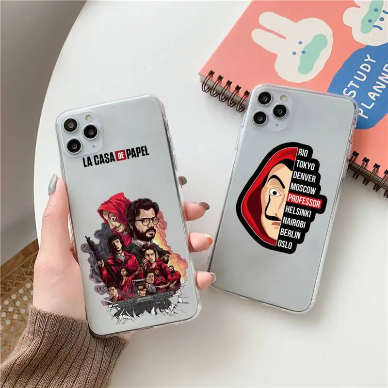 

La Casa de papel Phone Case Transparent for Clear iPhone case 11 12 mini pro XS MAX 8 7 6 6S Plus X 5S SE 2020 XR