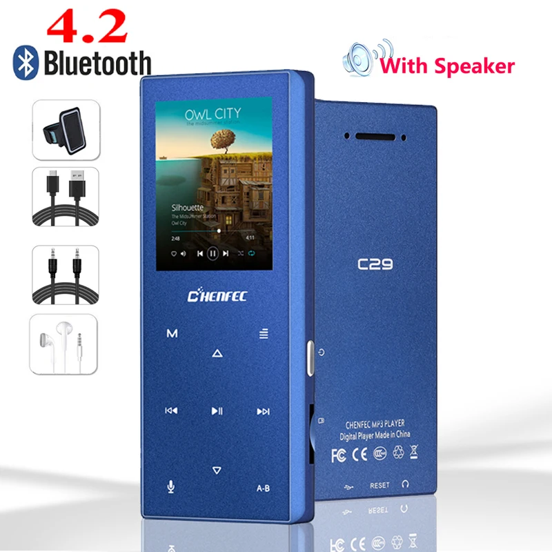 C29-full set-Blue Mp3-плеер с Bluetooth, встроенный динамик, металлический музыкальный плеер без потерь с fm-радио, электронная книга для Walkman с поддержкой tf-карты до 128 ГБ - Цвет: C29-full set-Blue