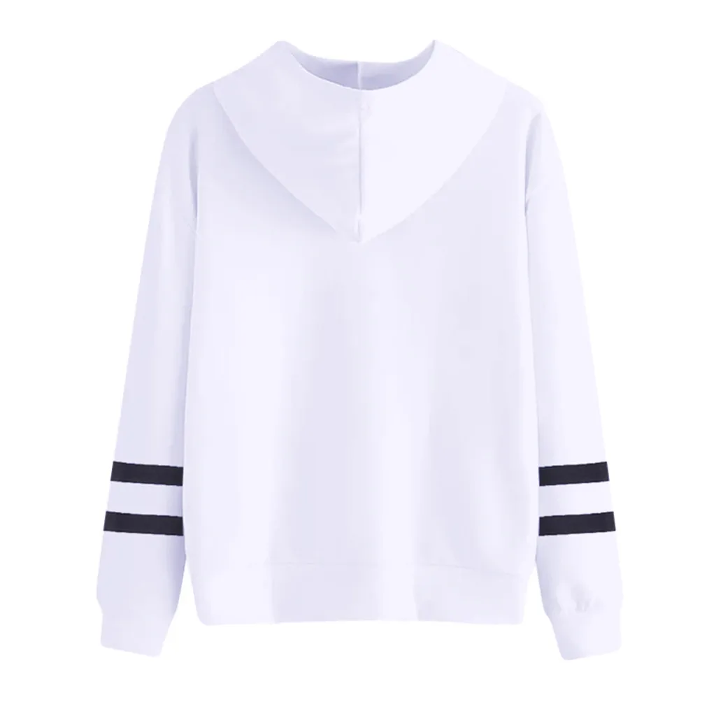 Women Letter Printing Stripe Cute Hoodies Round Collar women clothing Casual Long Sleeve Hooded Pullover Sweater Tops |