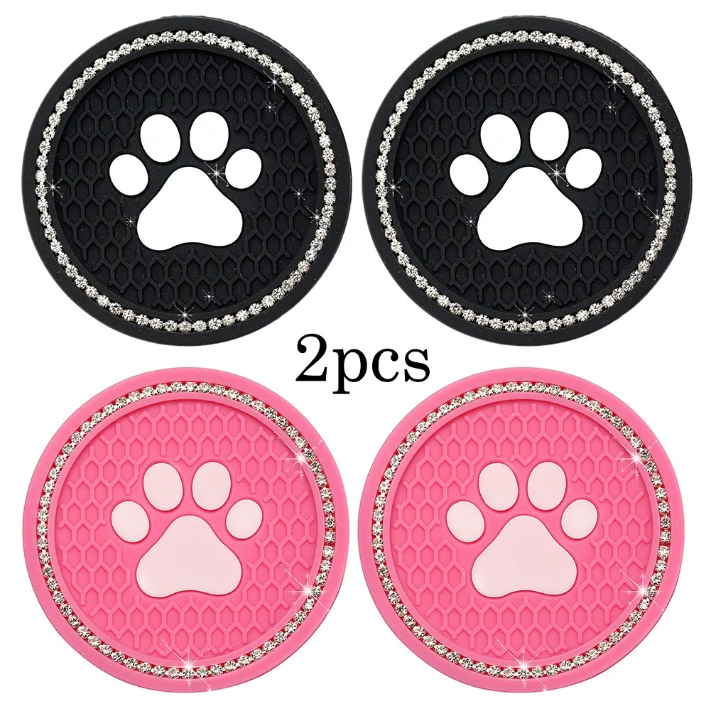 

2x Car Coasters Pad Cup Holder Mat PVC+rhinestones Auto Interior Accessories 7cm Cup Holder Mat Universal