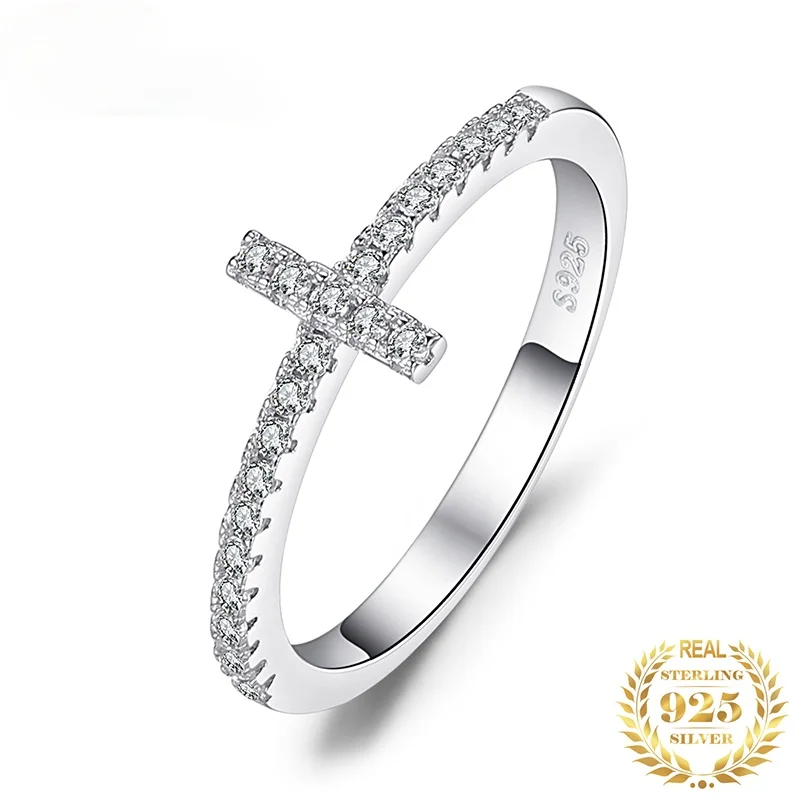 

JewelryPalace Cross Sideway Anniversary Cubic Zirconia Rings 925 Sterling Silver Rings for Women Silver 925 Jewelry Fine Jewelry