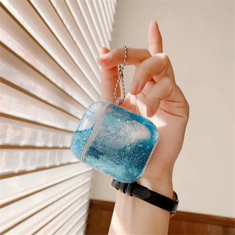 

For Airpods 1/2 Case Sky Blue Quicksand Protective Case For Apple Airpods Pro Case Transparent Wireless Earphone Charging Cover