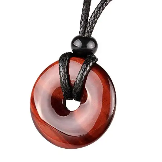 Amulet lucky coin shape doughnut heal red tiger eye jewelry magic and protect powers Necklace | Украшения и аксессуары