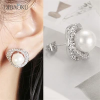 freshwater pearl studs earrings for women zircon rhinestone screw flower balls minimalist stylish small earring