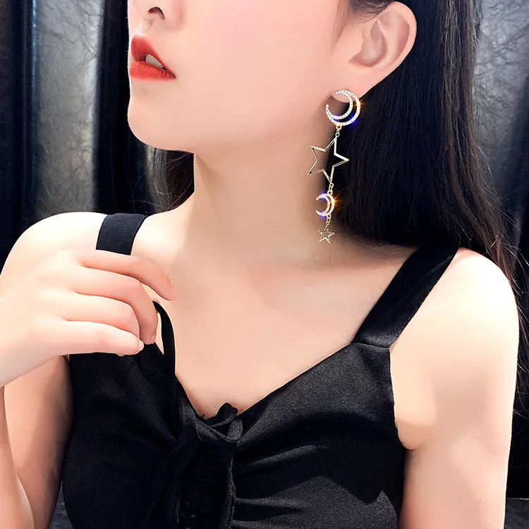 Женские Асимметричные Серьги Hello Miss длинные серьги-гвоздики с бахромой звезды