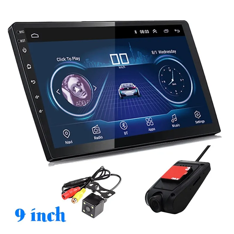 9inch with Cam DVR Автомагнитола wifi Android 8,1 2 Din мультимедийный 10/9 дюймов Универсальный Bluetooth MP5 плеер gps навигация RAM1G ROM16G Mirrorlink - Цвет: 9inch with Cam DVR