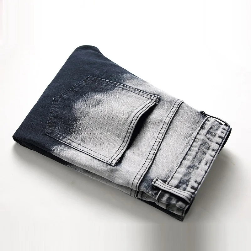 

2019 new elastic leg zipper decorative jeans men's wear hole white tide pants men's wear