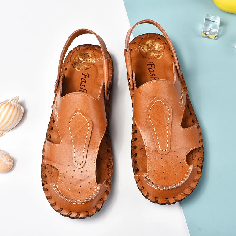 

Sandalias Piel Hombre Mens Leather Sandals Genuine Geta Men Summer Big Gladiator Outdoor Rubber Handmade Comfort Roman