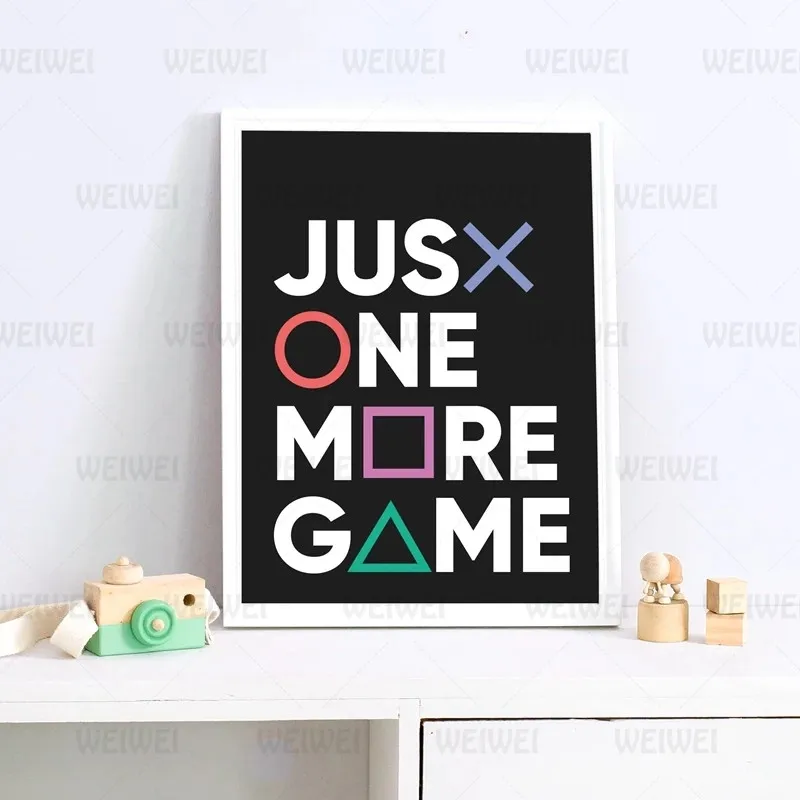 

Just One More Game Poster Prints Gamer Joystick Symbols Gamepad Controller Boys Room Wall Art Canvas Painting Man Cave Decor