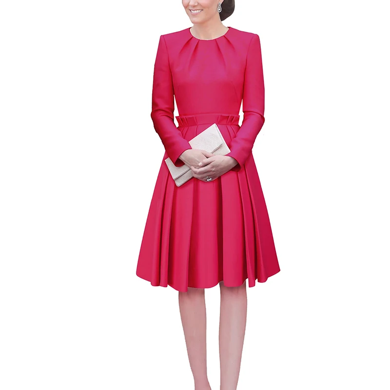 Фуксия элегантный размера плюс офисная одежда женское плиссированное платье с
