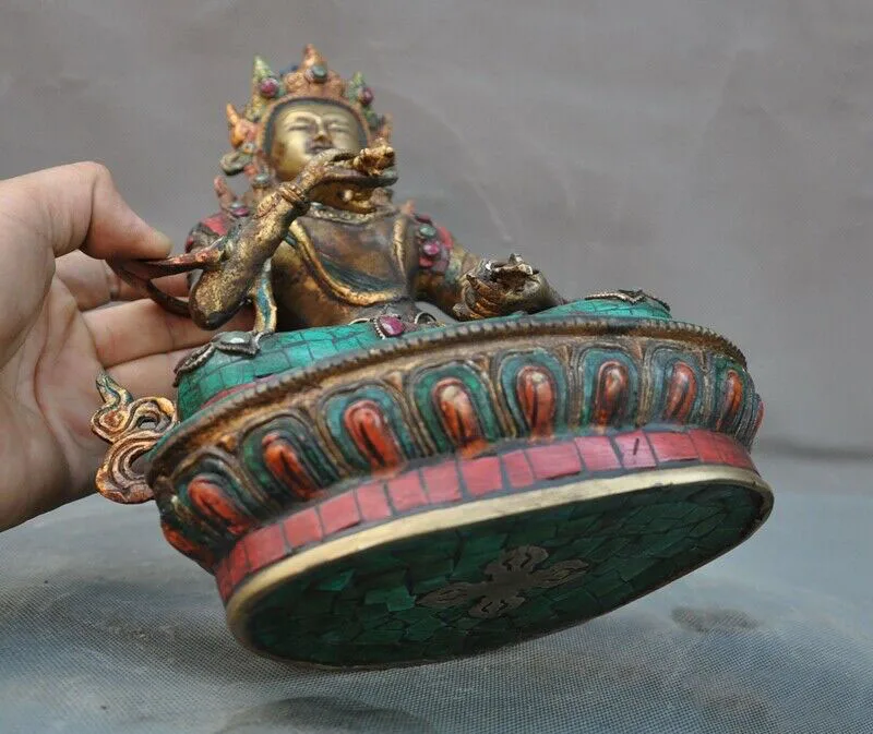 

wedding decoration Old Tibetan Buddhism Temple Bronze Inlay Turquoise Gem Vajrasattva Buddha Statue