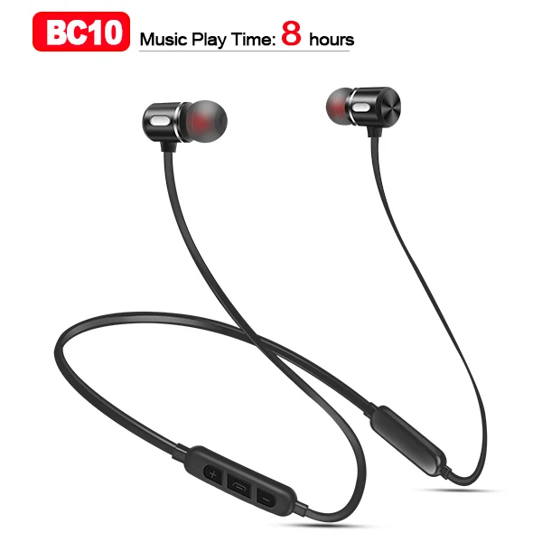 FBYEG беспроводные Bluetooth наушники спортивные наушники для bluetooth-гарнитуры Магнитный наушник с микрофоном для телефона - Цвет: BC10-Black