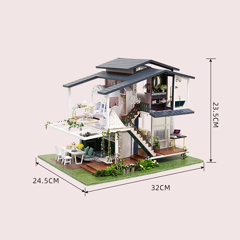 

New DIY 3D Wooden DIY Mini house French-style Villa Manual Toy w/o Dust Cover house Mini Wooden Furniture Fittings Toy Gifts