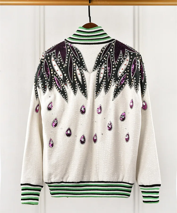 Новое поступление женские вязаные куртки с вышивкой и блестками модный свитер