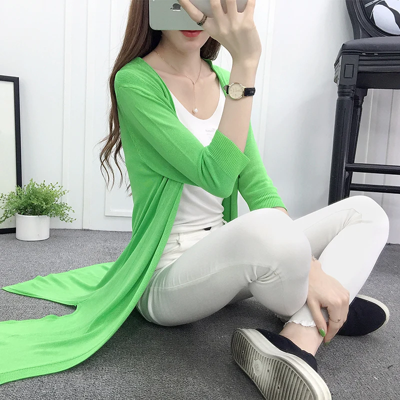 Women Casual Long Knitted Sweater Crtdigans Open Stitch 2019 Spring Summer Fashion Solid Thin Knitting Wrap Swing Jacket Coat |