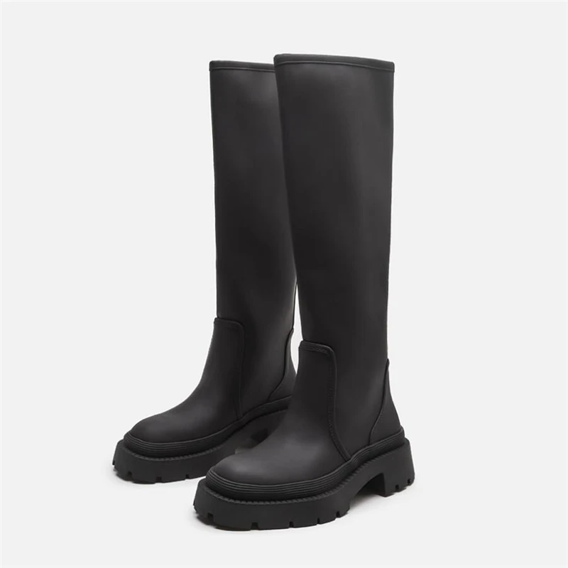 

Новинка 2022, женские сапоги, теплая обувь на плоской подошве, кожаные высокие сапоги, модная женская обувь, Офисная Женская обувь