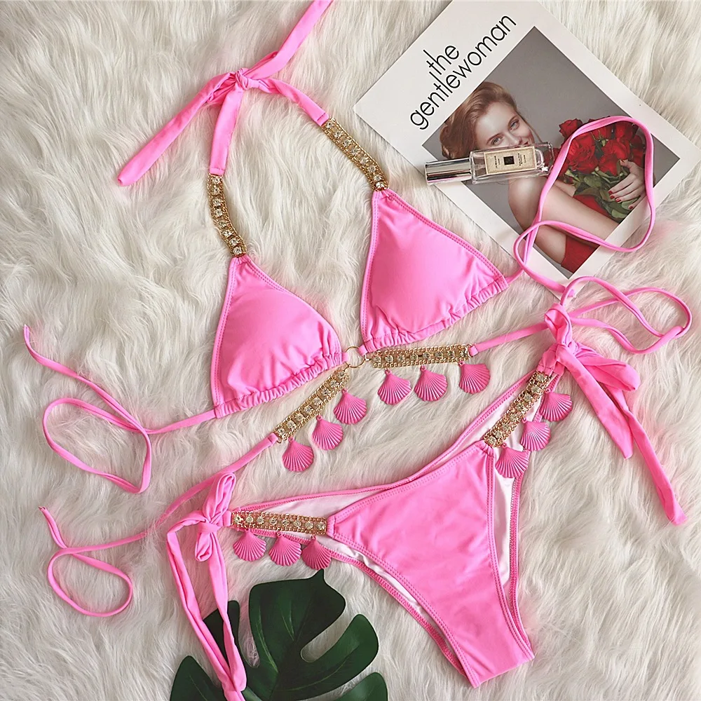 

New Diamond Bikini Set Shell Swimwear 2022 Crystal Bathing Suit Sexy Strappy Women biquini BlingStones Bather Bathing Suit Swim