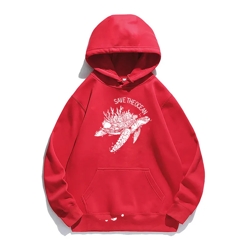 

Women Hoodie Save Ocean Sea Turtle Printed Hoodies Women Fleece Long Sleeve Loose Sweatshirt with Hat Pullovers Winter