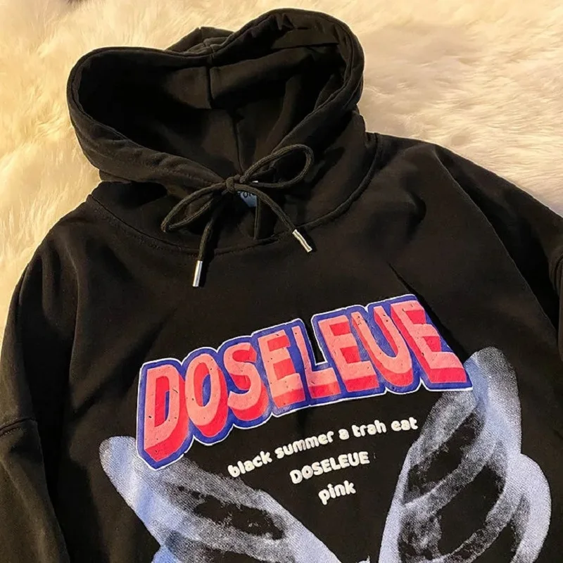 

High Street American Retro Punk Long Sleeve Upper Clothes Junk Punk Hooded Sweater Round Neck Warm Girls Korean Style Loose