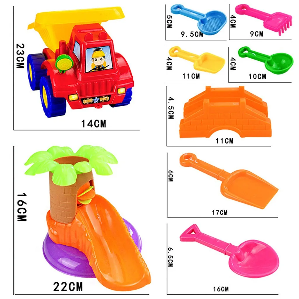 

New Beach Toys Deluxe Playset for Kids - 14 pieces Large Dump Truck Sand Shovel Set jouets plage Educational interactive toys M4