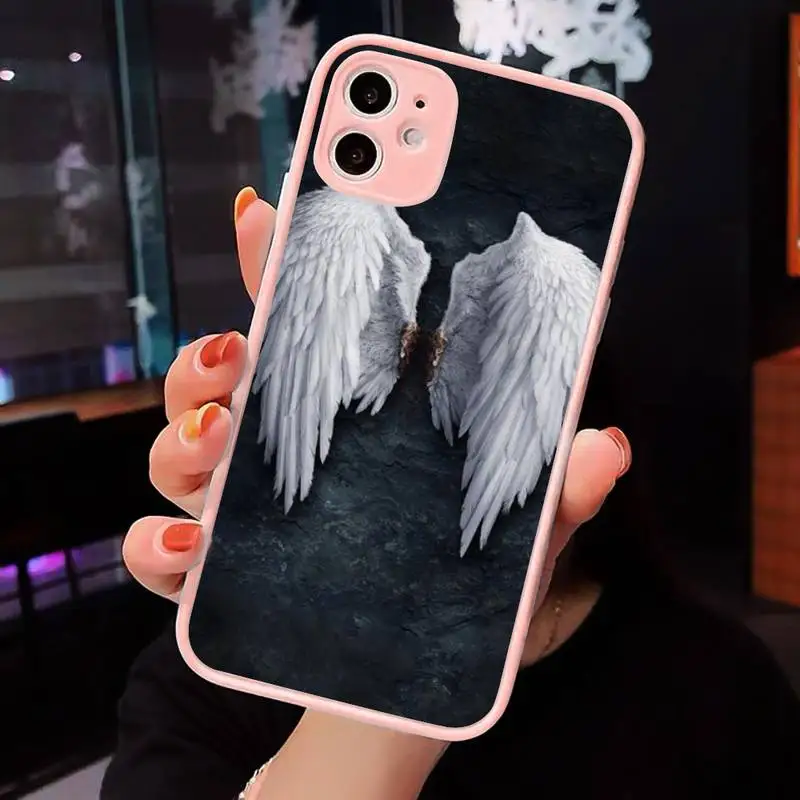 

Angelin white Phone Case For iPhone 12 11 Mini Pro XR XS Max 7 8 Plus X Matte transparent Pink Back Cover