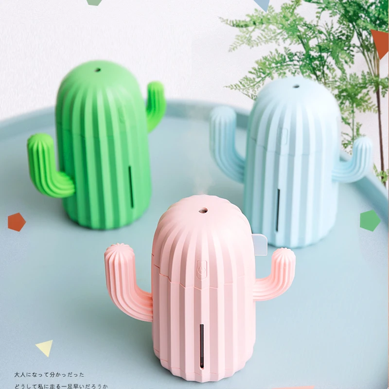 

340MLAir Humidifier Romantic LED Cactus Soft Silicone USB Aroma Diffuser For Home Office Car Aromatherapy Humidificador