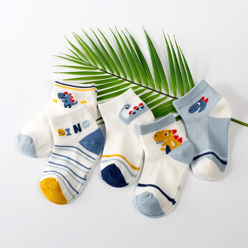 

5Pairs/Lot Children's Socks Spring And Summer Thin Section Boys Summer Breathable Girls Boat Socks Baby Boys Cartoon Mesh