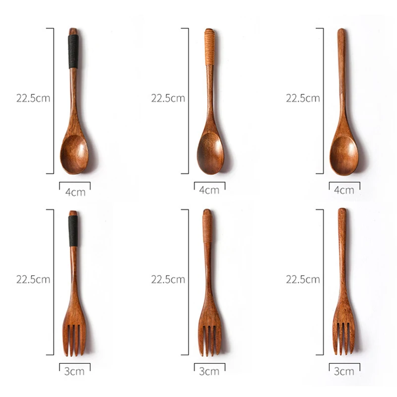 

Natural Wood Fork Spoon Tableware Set Household Wood Long Handle Anti-Scalding Japanese Style Kitchen Utensil Handmade Tableware