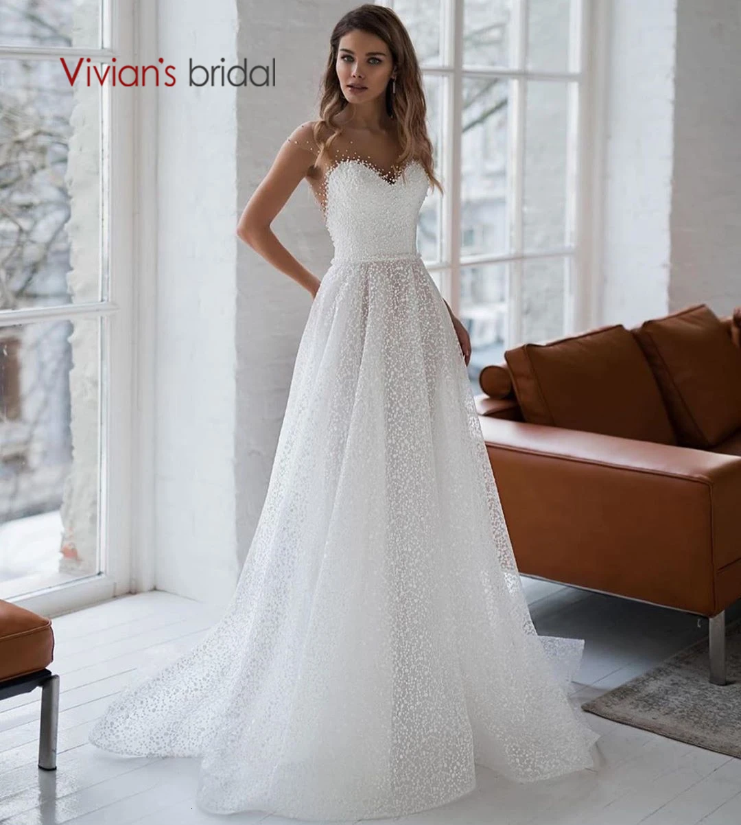 Vivian's Bridal Boho с волнистым перламутровым жемчугом свадебное платье 2019 сексуальное