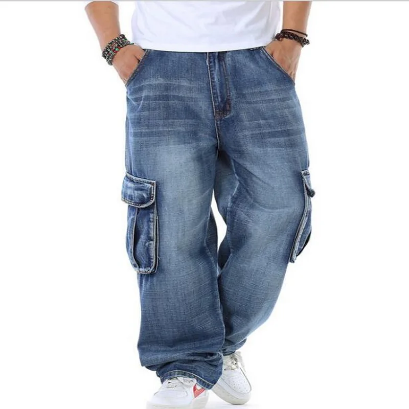 Jeans 2021 Multi Men Pocket Wide Leg Loose Jeans for Men Hip Hop Baggy Jeans Homme Men's Denim Trousers Plus Size 42 44 46