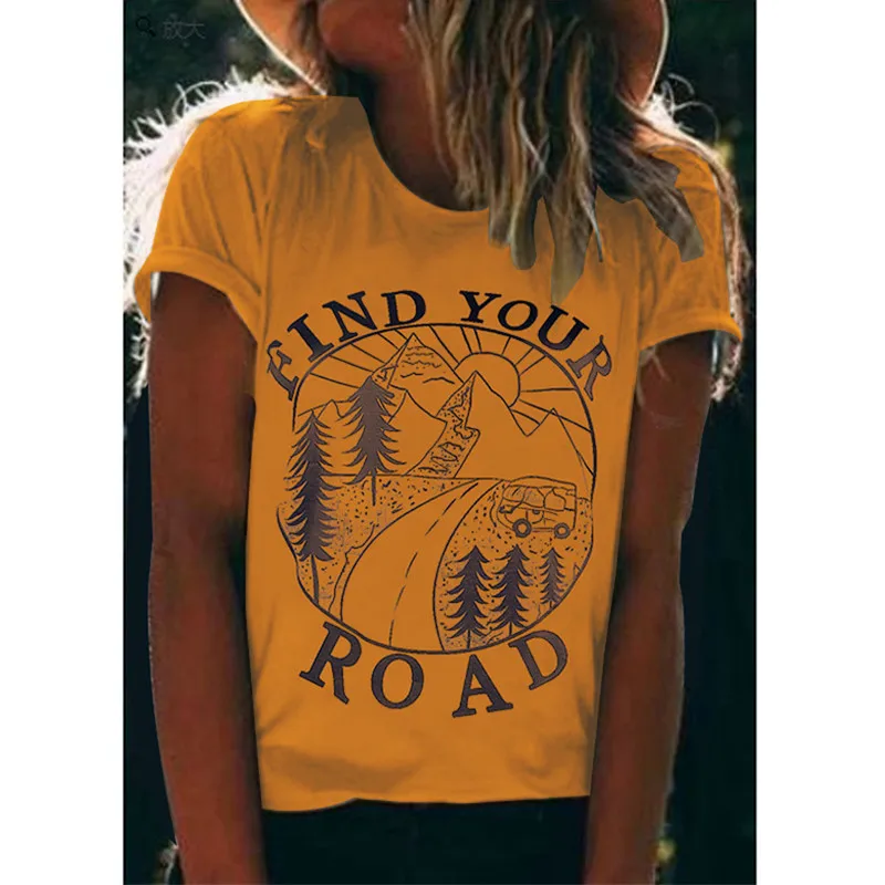 Женская футболка с надписью Find Your Road забавная рисунком повседневные топы