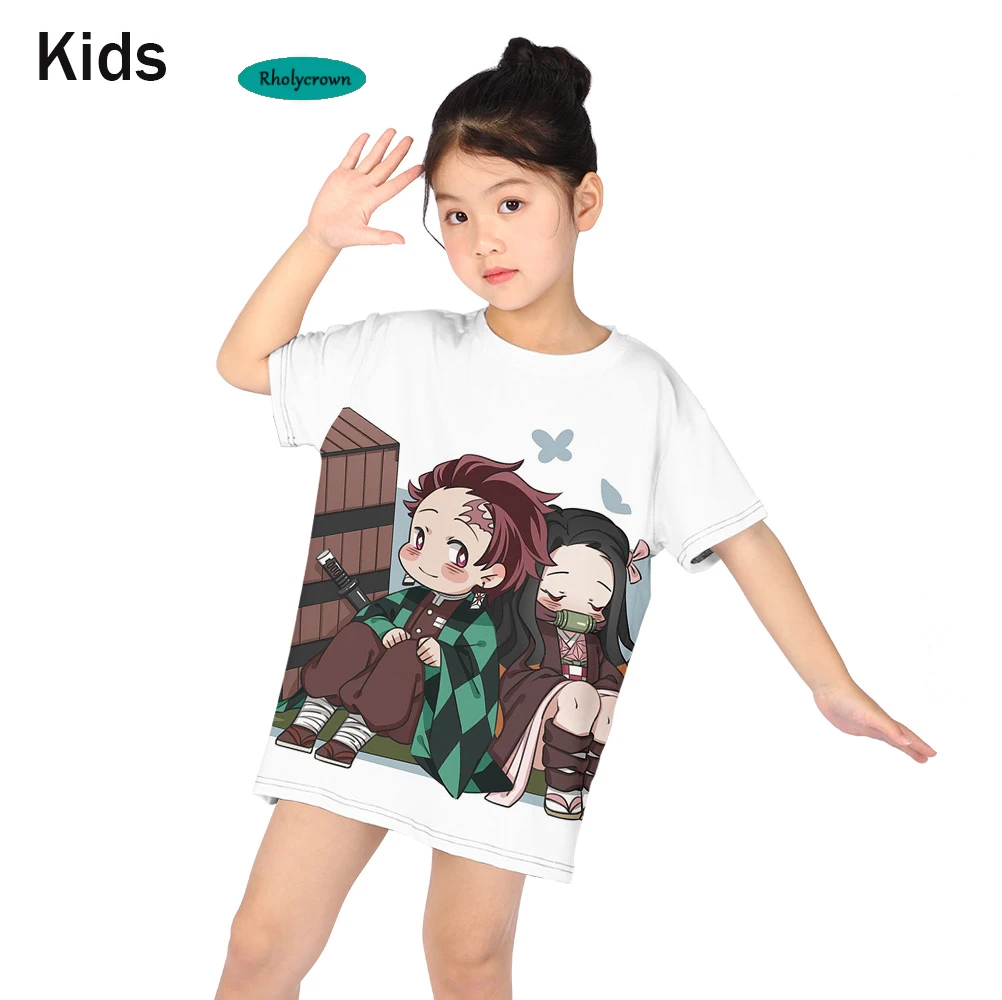 

Cute 3D Printed Demon Slayer Kids T Shirt Casual Short sleeve Boys Girls Tees Hot Comic 3D Kimetsu no Yaiba White t-Shirt