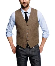 Mans Suit Vest Wool Herringbone Formal Groom's Wear Suit Vest Men's Wedding Tuxedo Waistcoat Plus Size custom Size Waistcoat (3)