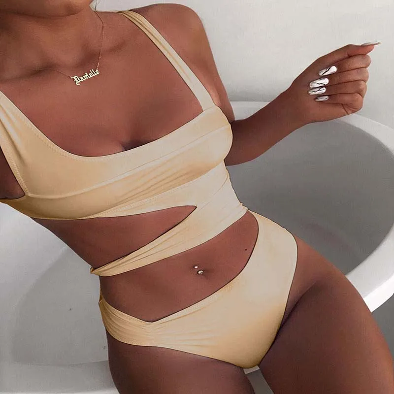 

2021 Sexy White One Piece Swimsuit Women Cut Out Swimwear Push Up Monokini Bathing Suits Beach Wear Swimming Suit For Women