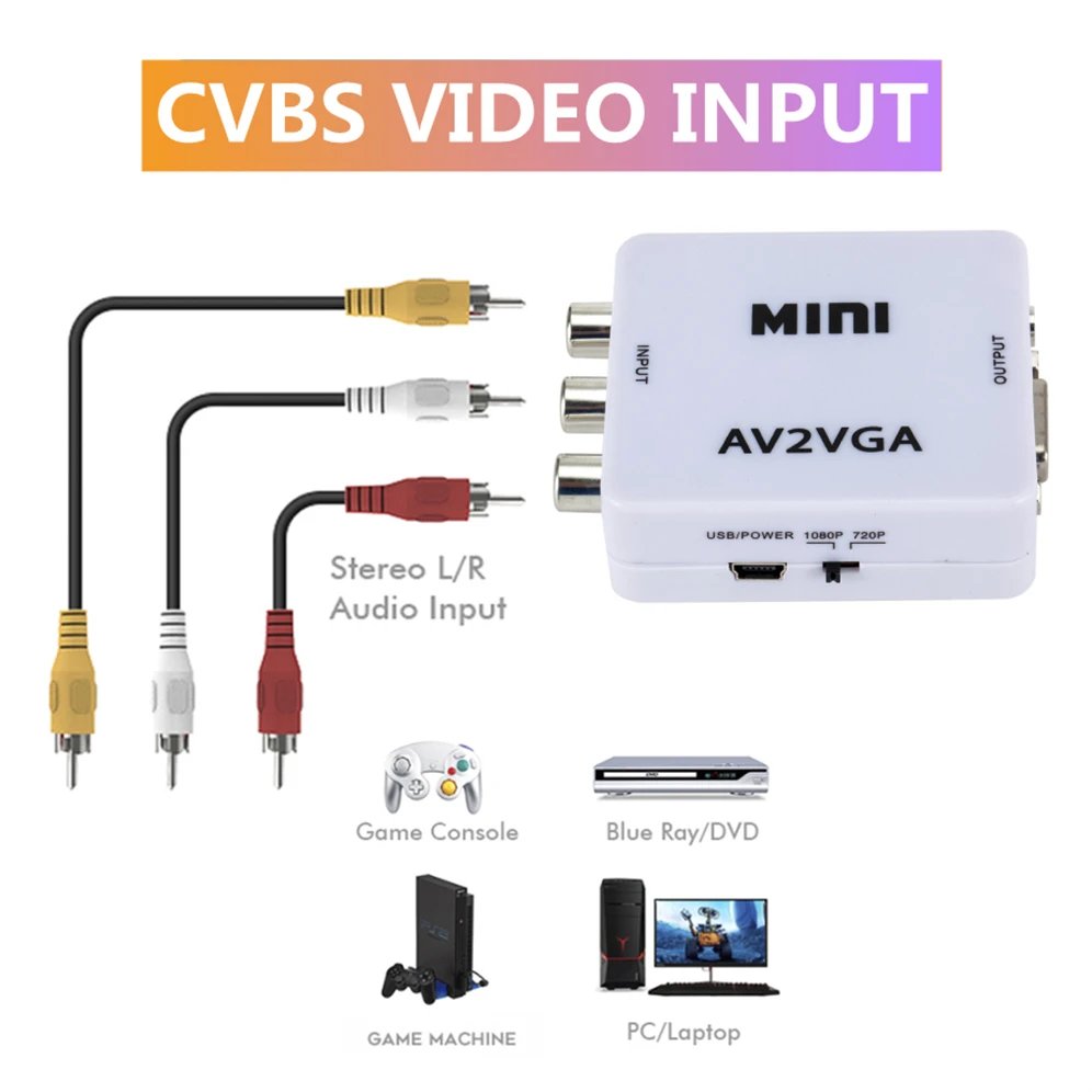 Преобразователь Grwibeou Mini VGA в AV преобразователь AV2VGA с 3 5 мм аудио RCA видео для ПК на