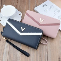 womens wallet double zipper letter patchwork pu leather coin purses female long luxury card holder clutch phone bag money clip