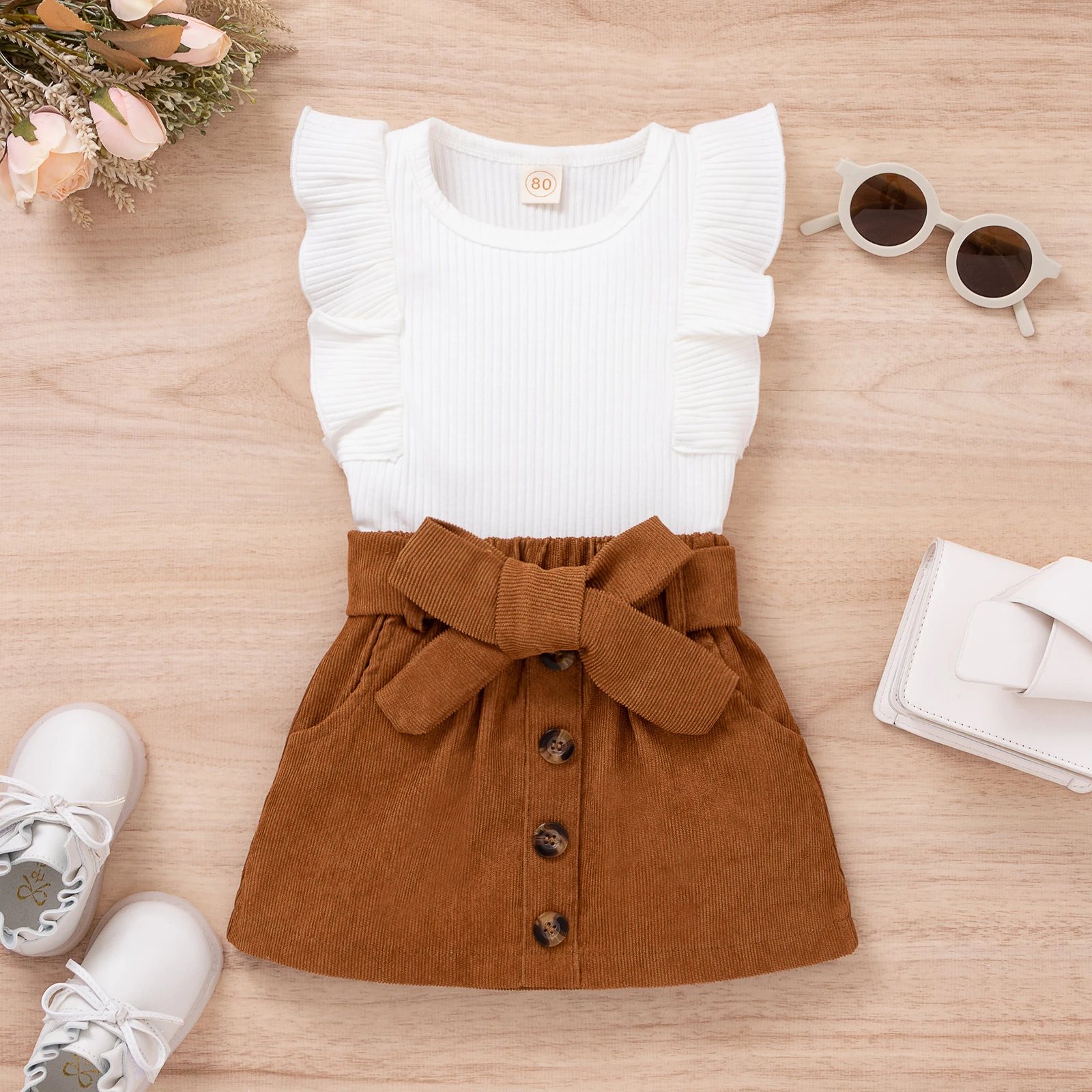 Женский летний комплект FOCUSNORM из 2 предметов для маленьких девочек однотонная